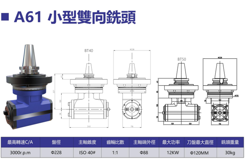 小型雙向銑頭