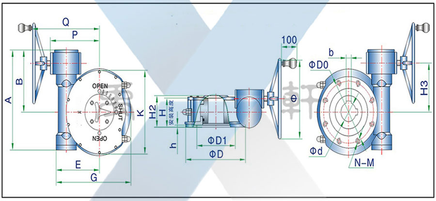 QDX3雙級不銹鋼蝸輪蝸桿閥門減速機(圖1)