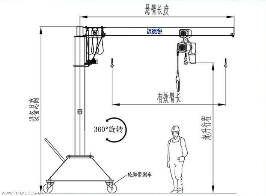 電動旋轉(zhuǎn)移動式懸臂吊外形尺寸圖